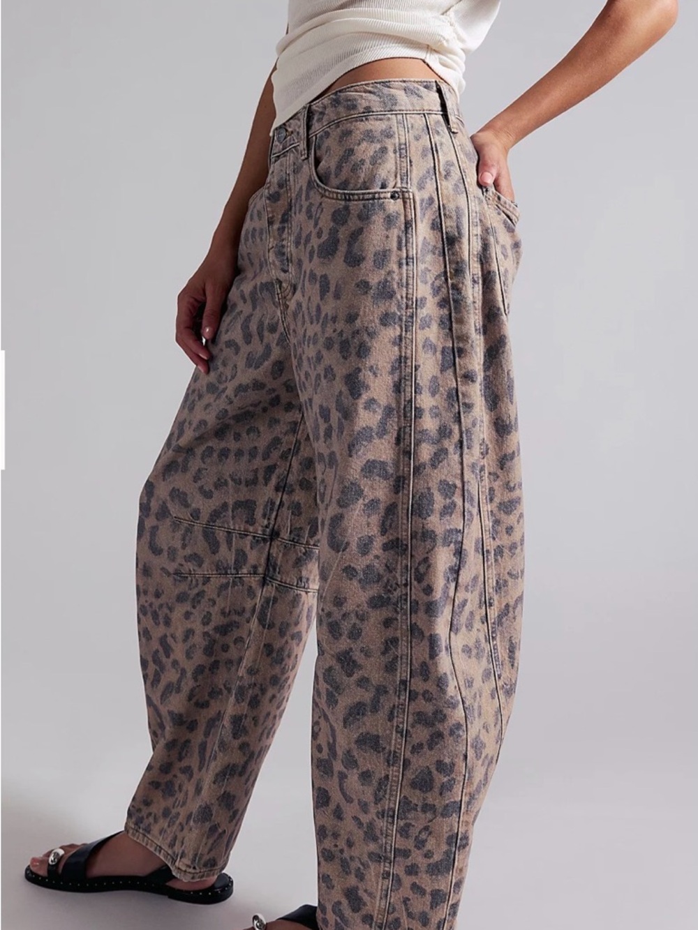 Free People We The Free Good Luck AnimalPrinted Barrel Jeans - Picture 4 of 11